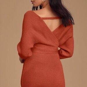 LULUS Sweater Dress Modena Knit Rust Brown Dolman Sleeve Bodycon Size XS NEW